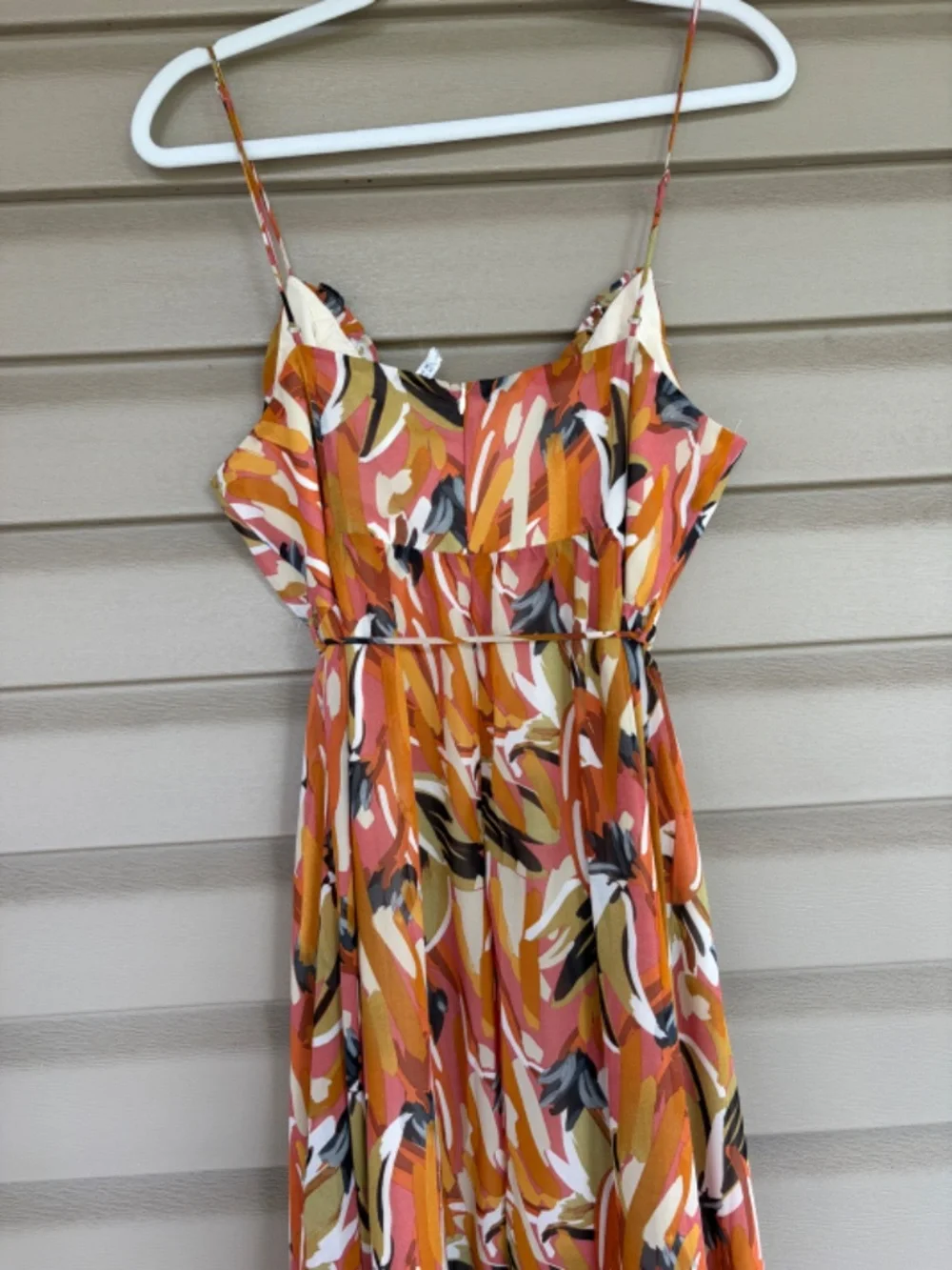 Hello Molly Orange Multi-Print Ruffle Hem Midi Dress